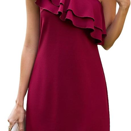 Women's Elegant One Shoulder Ruffle A-Line Dress