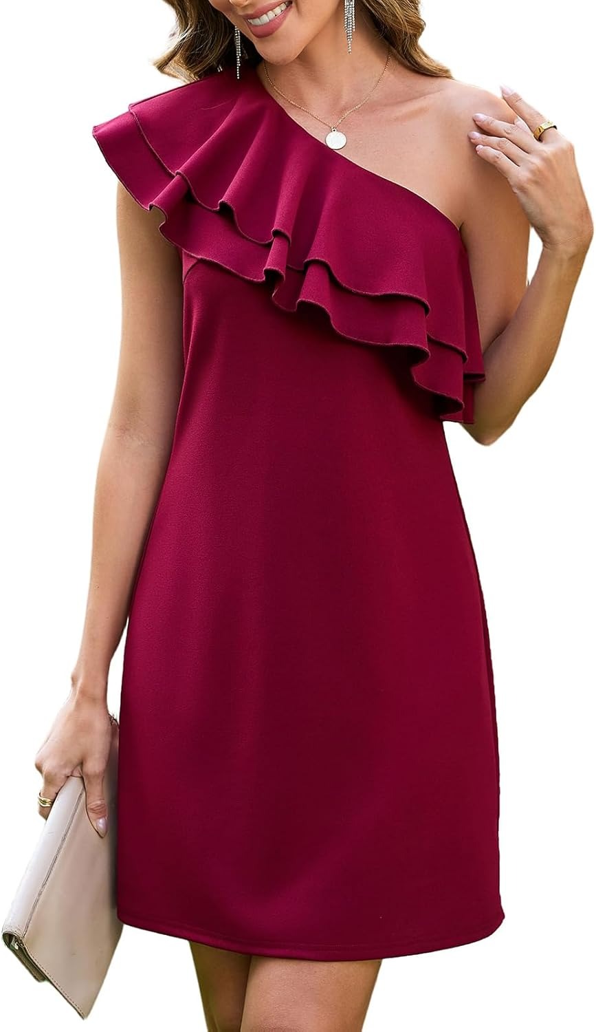 Women's Elegant One Shoulder Ruffle A-Line Dress