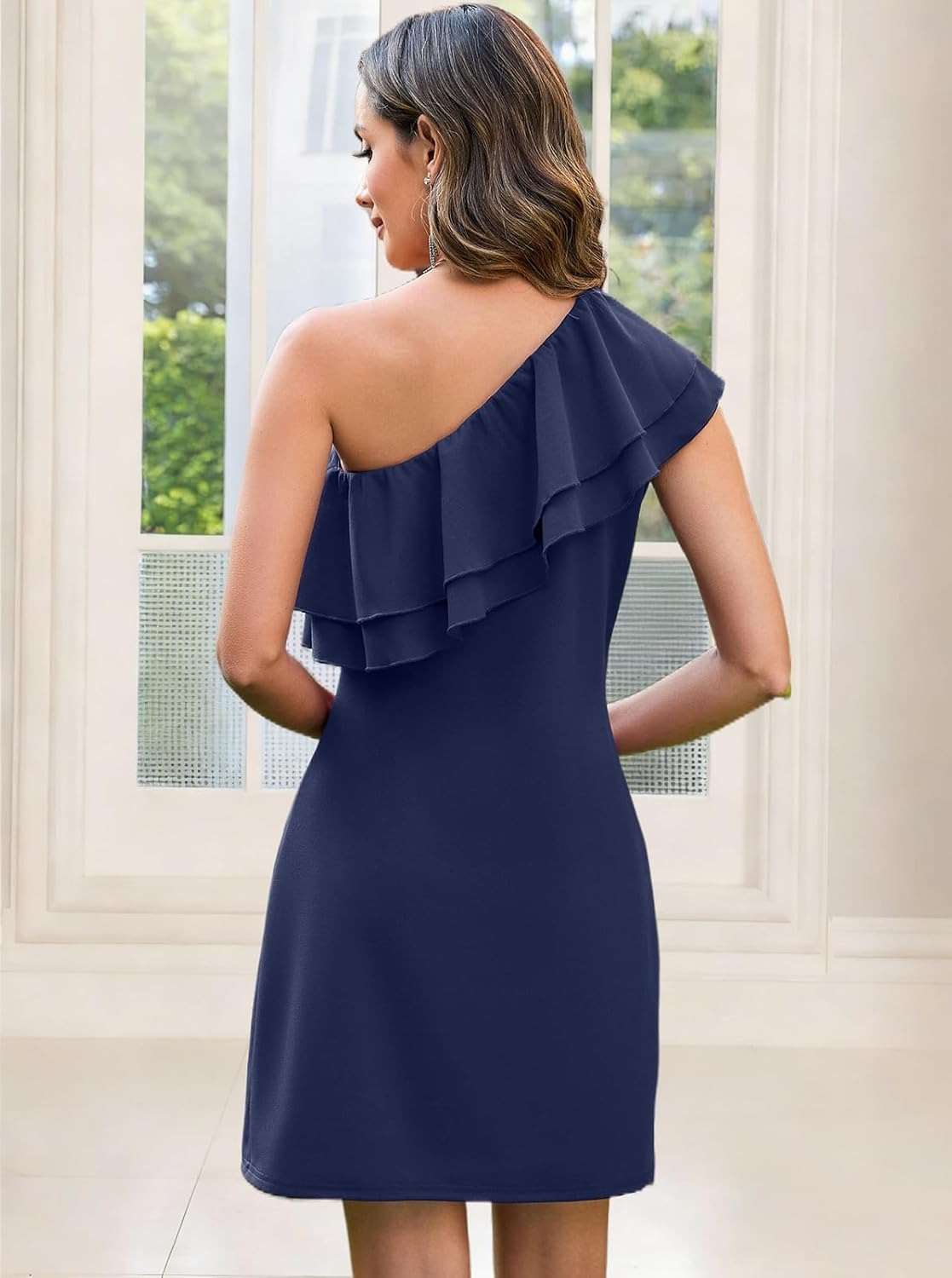 Women's Elegant One Shoulder Ruffle A-Line Dress