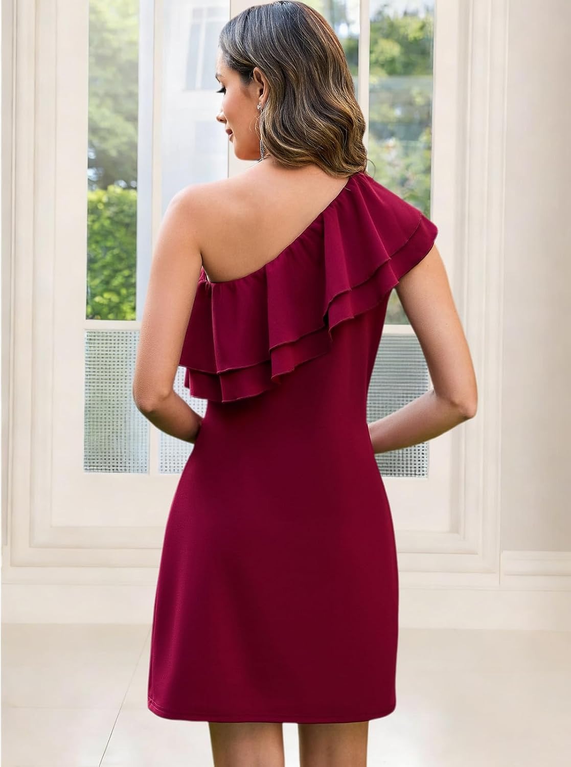 Women's Elegant One Shoulder Ruffle A-Line Dress