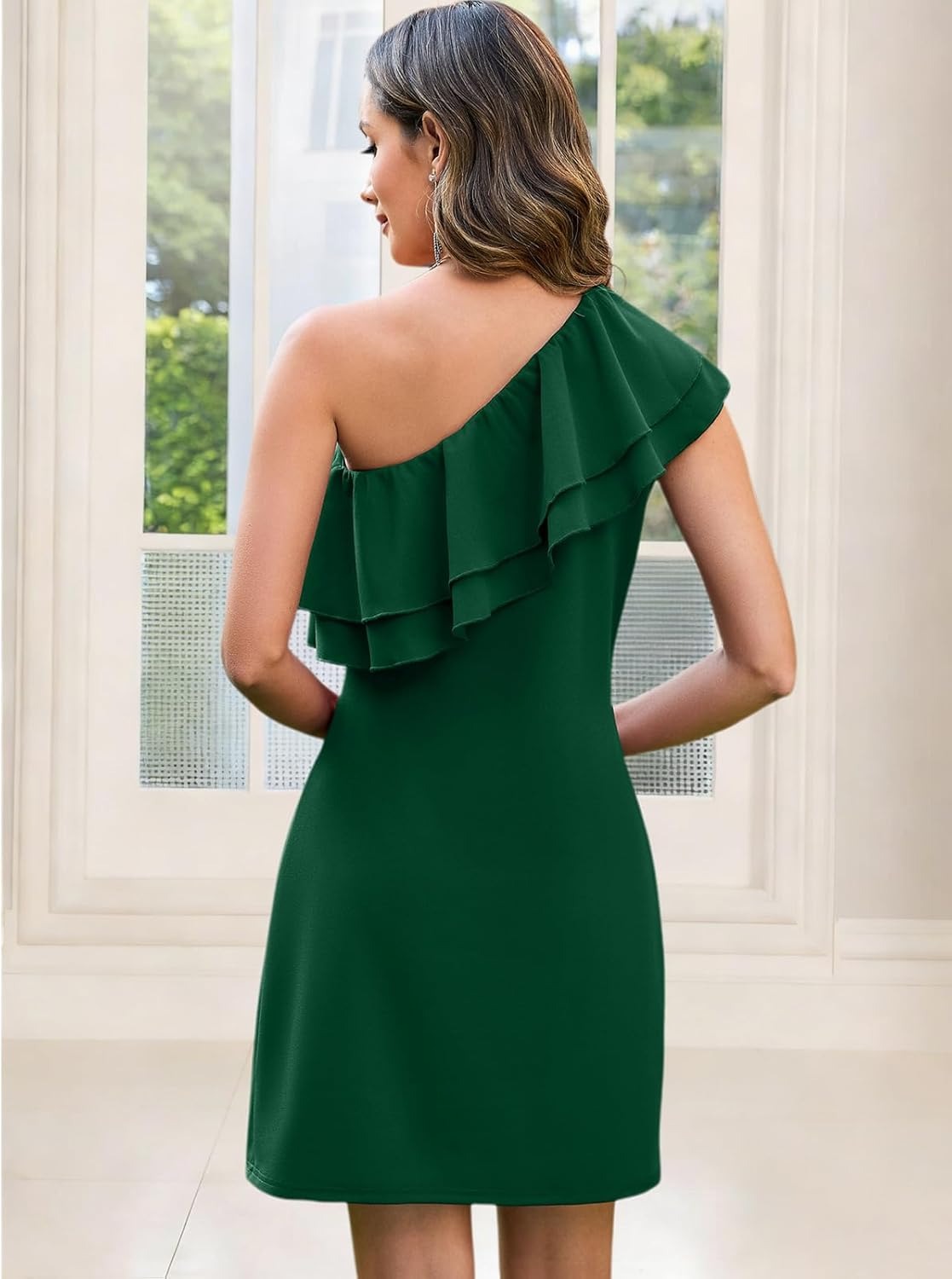 Women's Elegant One Shoulder Ruffle A-Line Dress