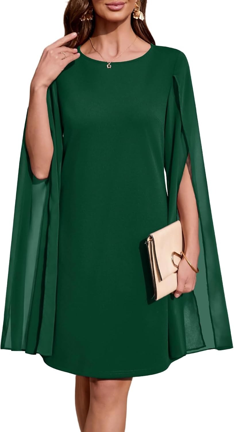 Women's Chiffon Cape Sleeve Shift Cocktail Dress