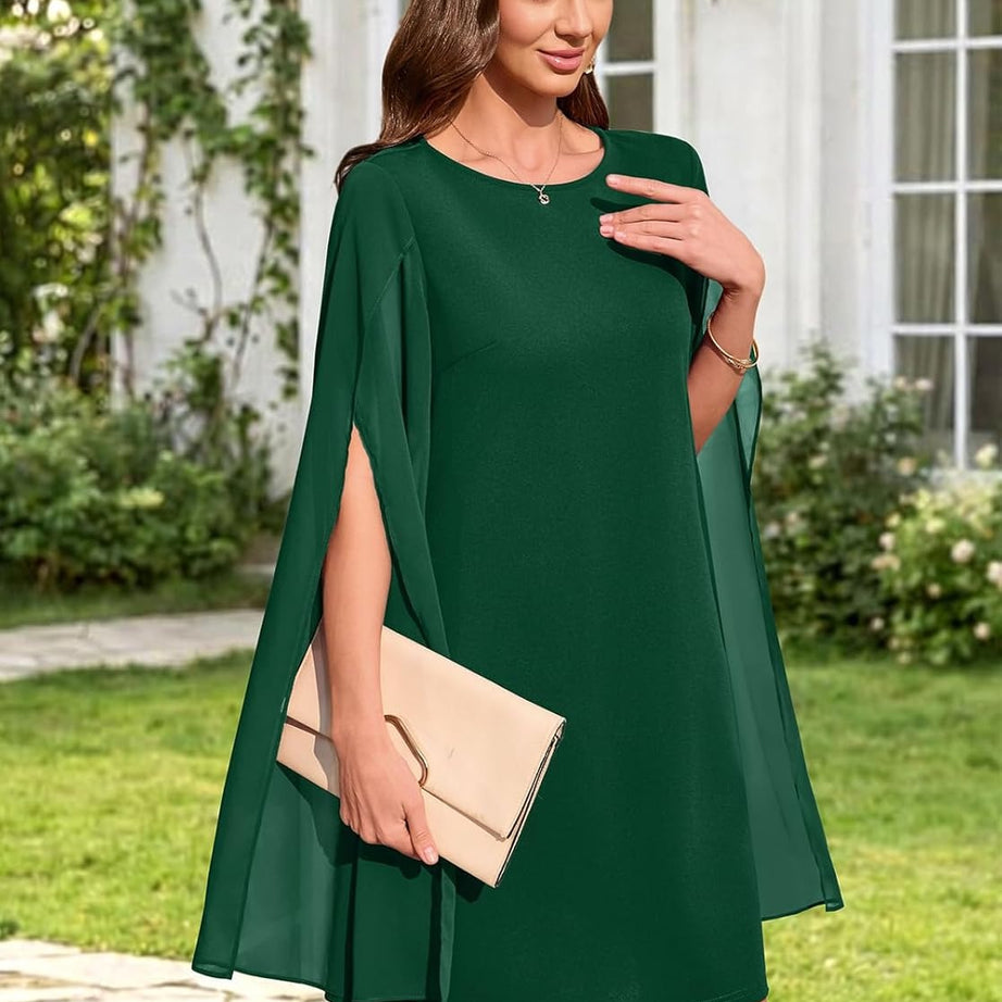 Women's Chiffon Cape Sleeve Shift Cocktail Dress