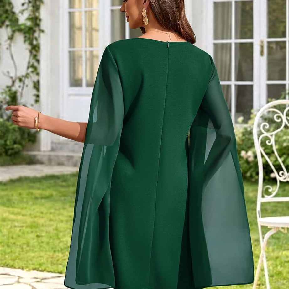 Women's Chiffon Cape Sleeve Shift Cocktail Dress