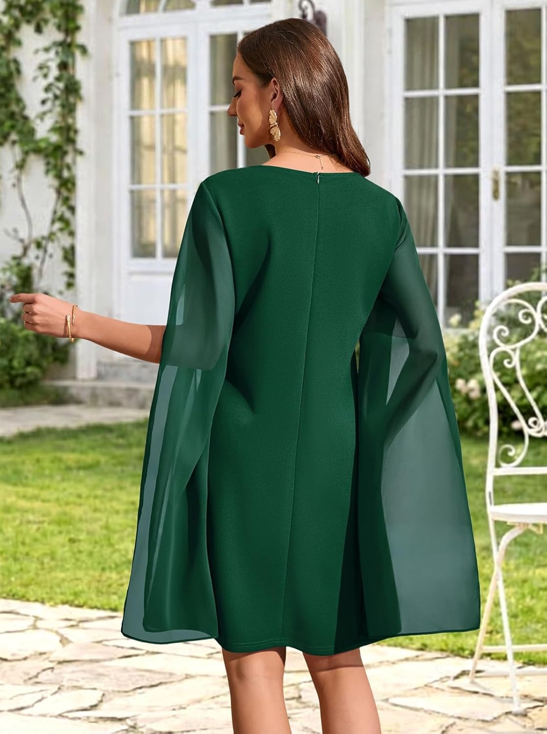 Women's Chiffon Cape Sleeve Shift Cocktail Dress