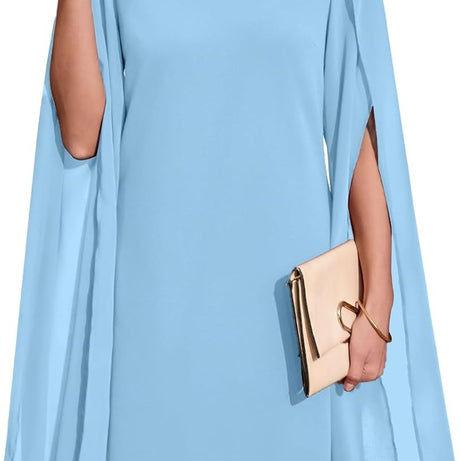 Women's Chiffon Cape Sleeve Shift Cocktail Dress