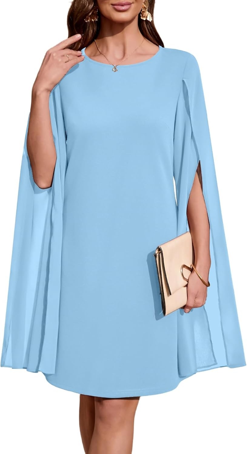 Women's Chiffon Cape Sleeve Shift Cocktail Dress