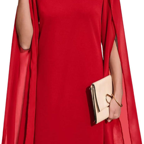 Women's Chiffon Cape Sleeve Shift Cocktail Dress
