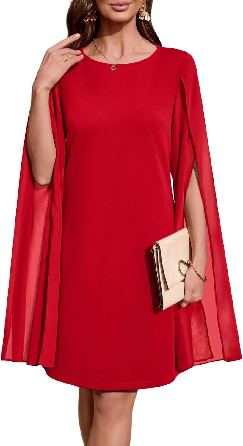 Women's Chiffon Cape Sleeve Shift Cocktail Dress