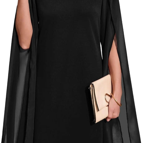 Women's Chiffon Cape Sleeve Shift Cocktail Dress