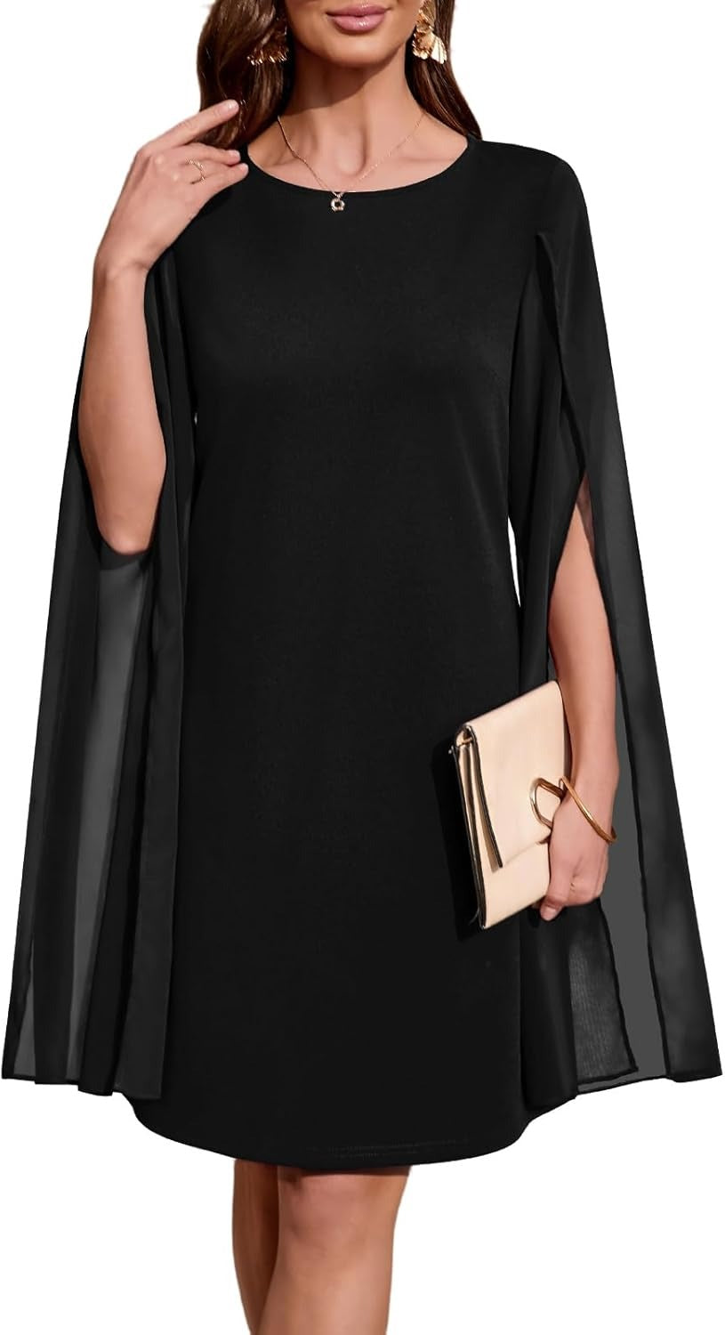 Women's Chiffon Cape Sleeve Shift Cocktail Dress