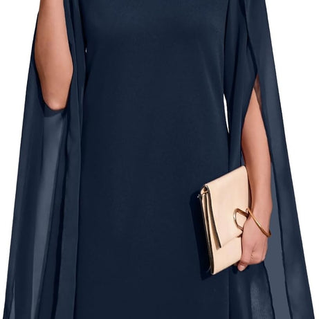 Women's Chiffon Cape Sleeve Shift Cocktail Dress