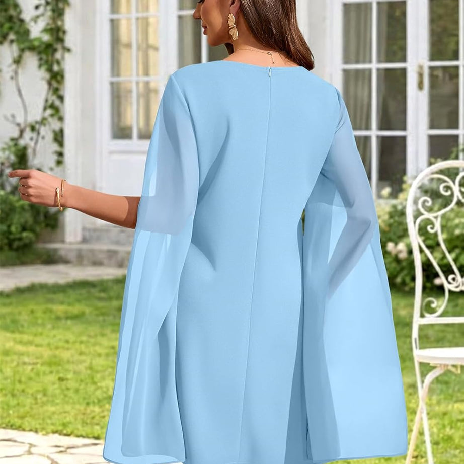 Women's Chiffon Cape Sleeve Shift Cocktail Dress