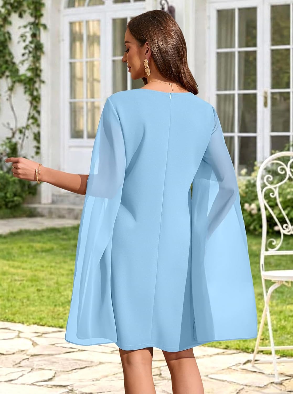 Women's Chiffon Cape Sleeve Shift Cocktail Dress