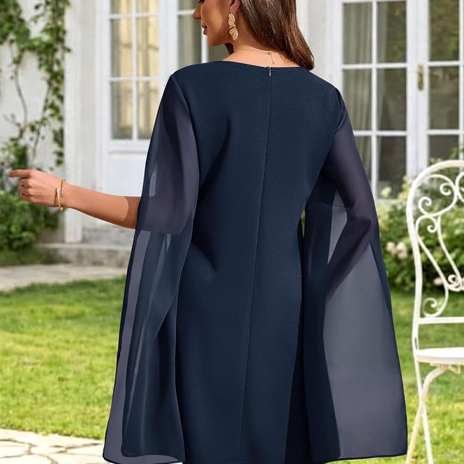 Women's Chiffon Cape Sleeve Shift Cocktail Dress