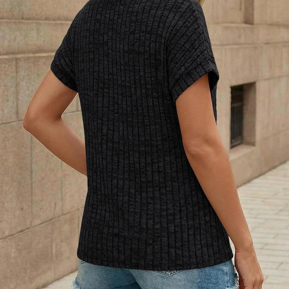 Women's Lace Trim Crochet Short Sleeve Loose Blouse