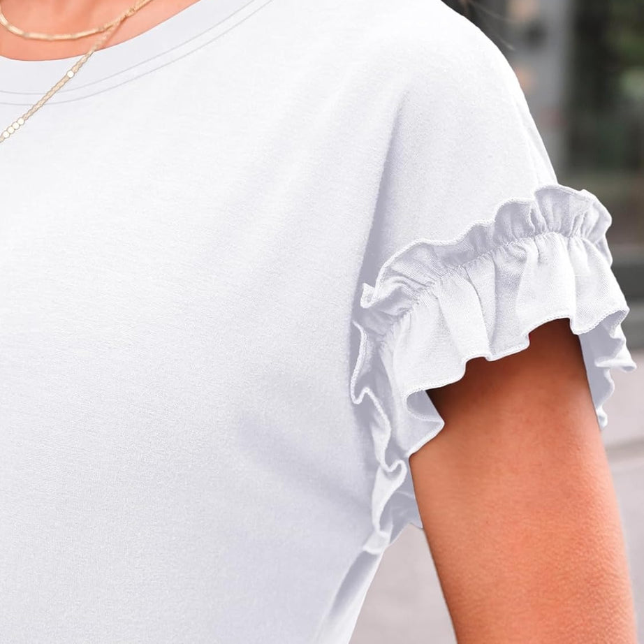 Women's Ruffle Sleeve Crewneck Dressy Casual Work Top