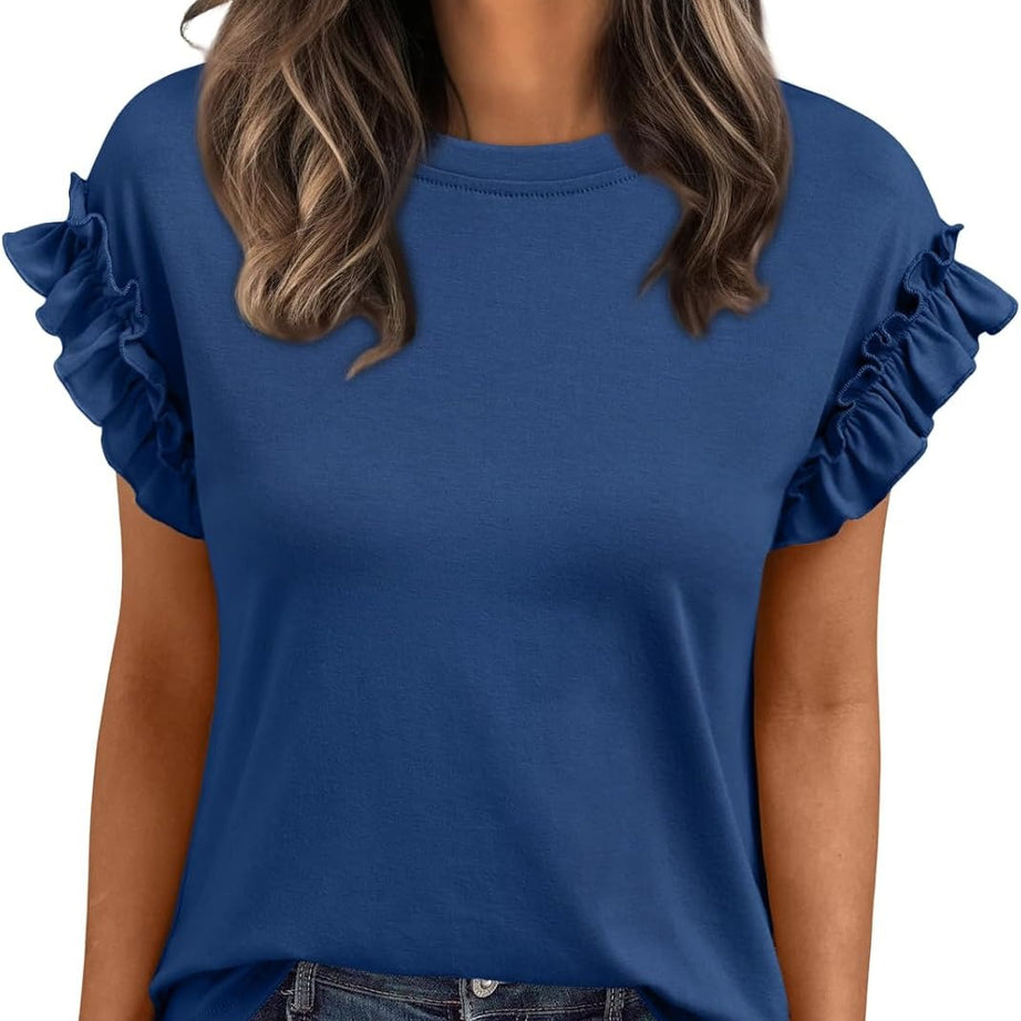 Women's Ruffle Sleeve Crewneck Dressy Casual Work Top