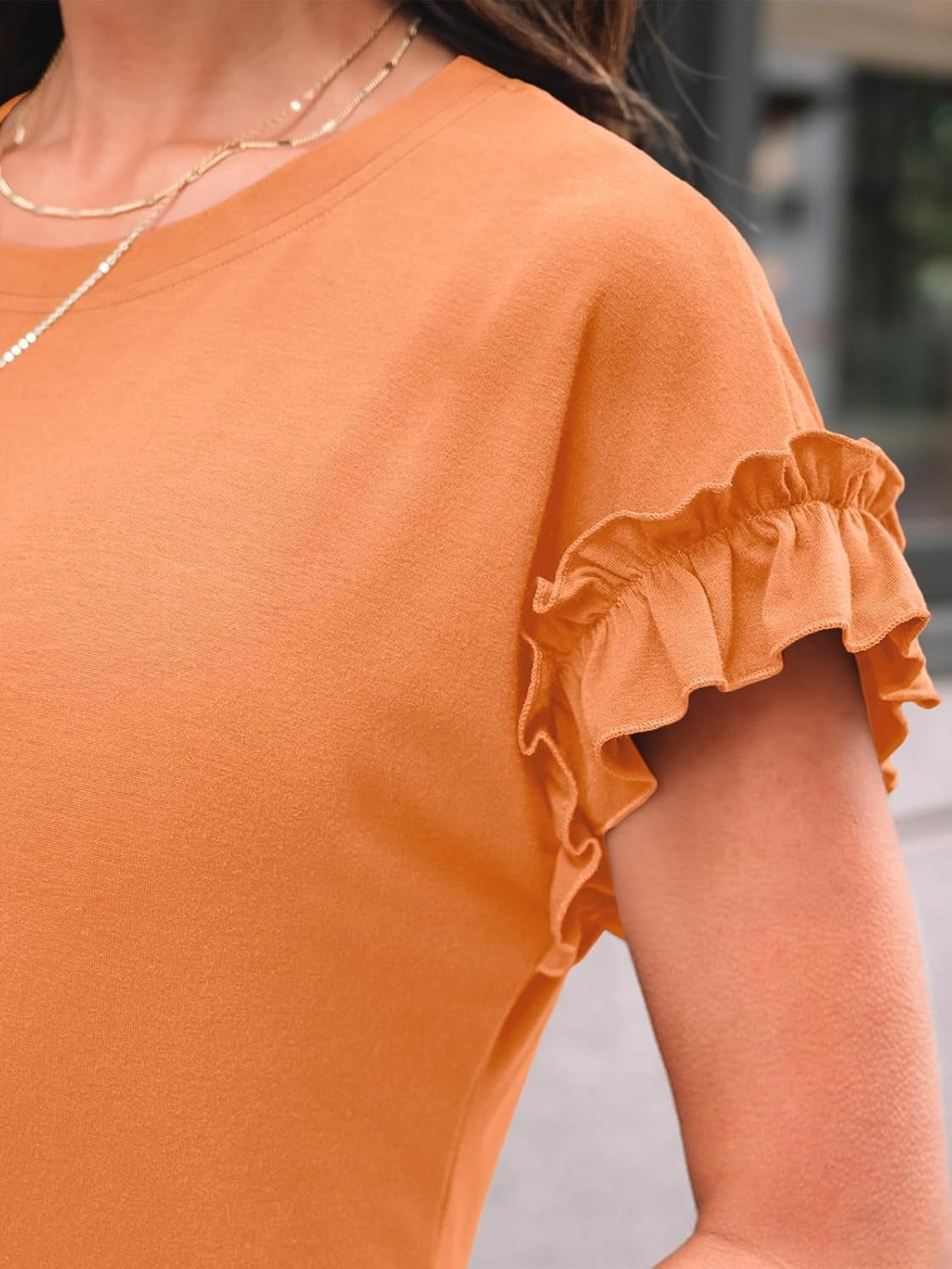 Women's Ruffle Sleeve Crewneck Dressy Casual Work Top