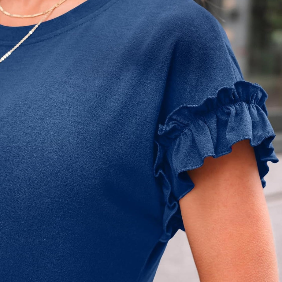 Women's Ruffle Sleeve Crewneck Dressy Casual Work Top