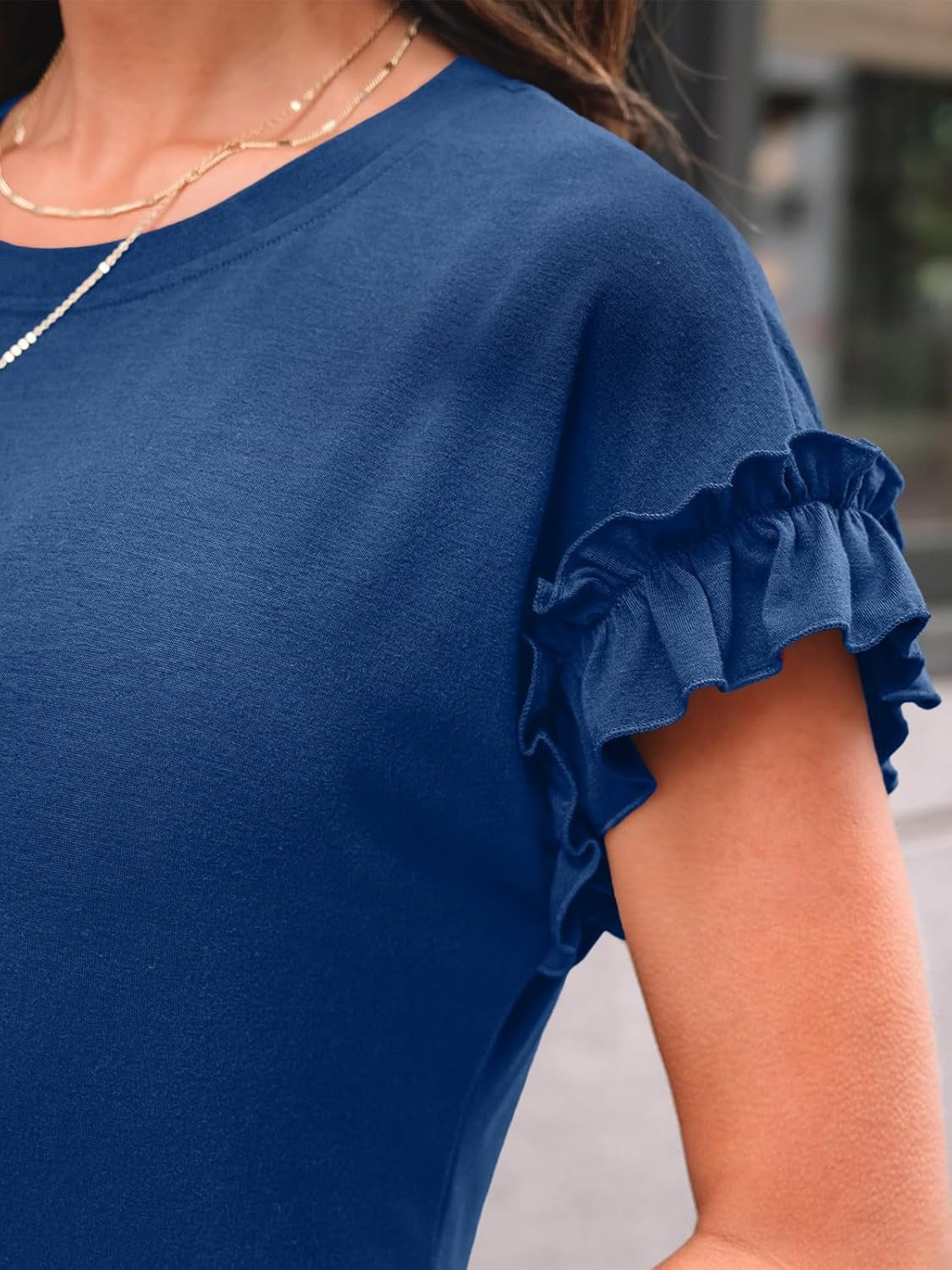 Women's Ruffle Sleeve Crewneck Dressy Casual Work Top