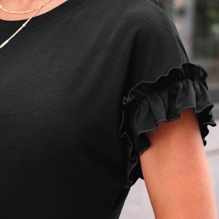Women's Ruffle Sleeve Crewneck Dressy Casual Work Top
