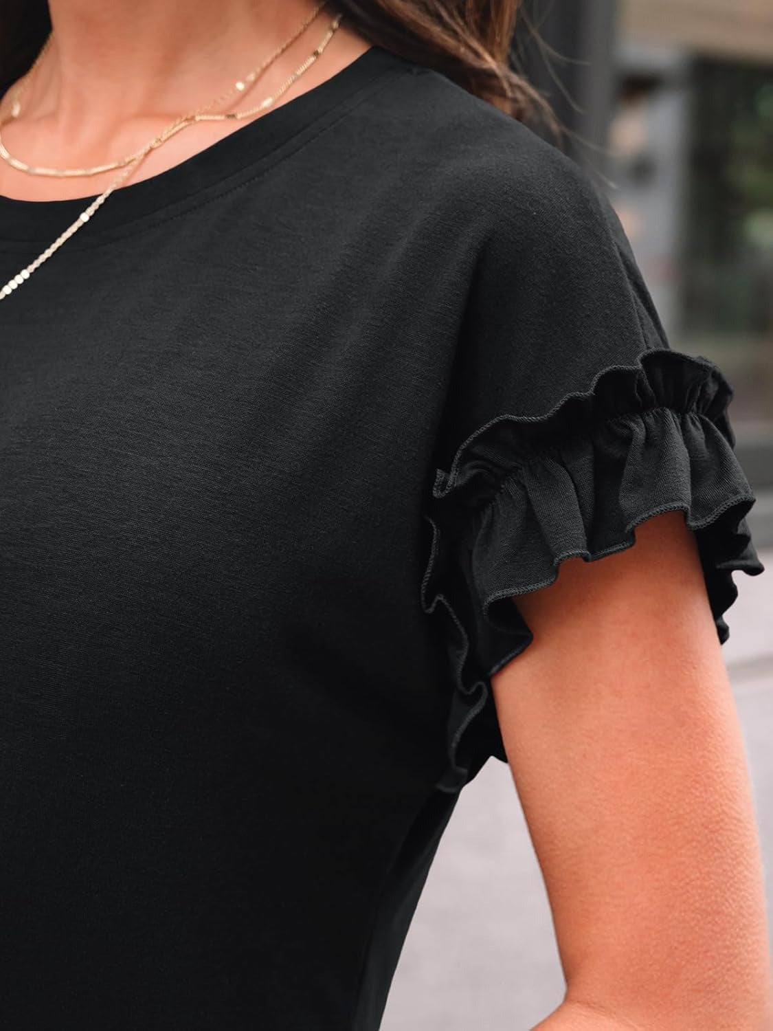 Women's Ruffle Sleeve Crewneck Dressy Casual Work Top