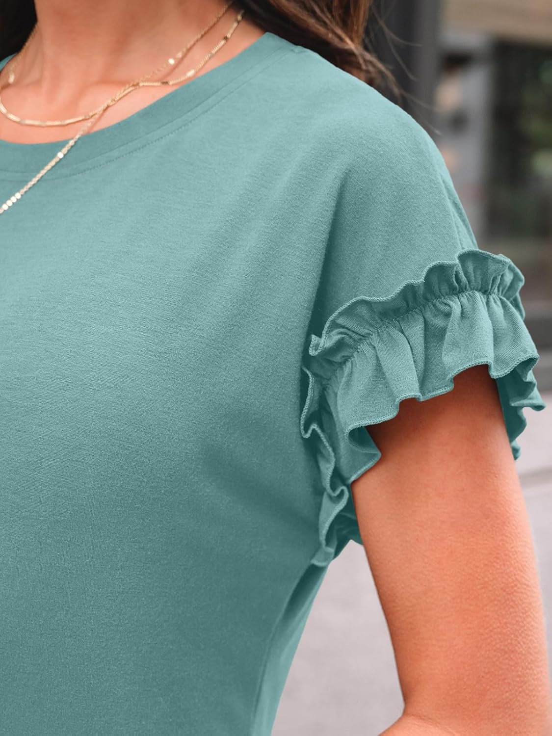 Women's Ruffle Sleeve Crewneck Dressy Casual Work Top