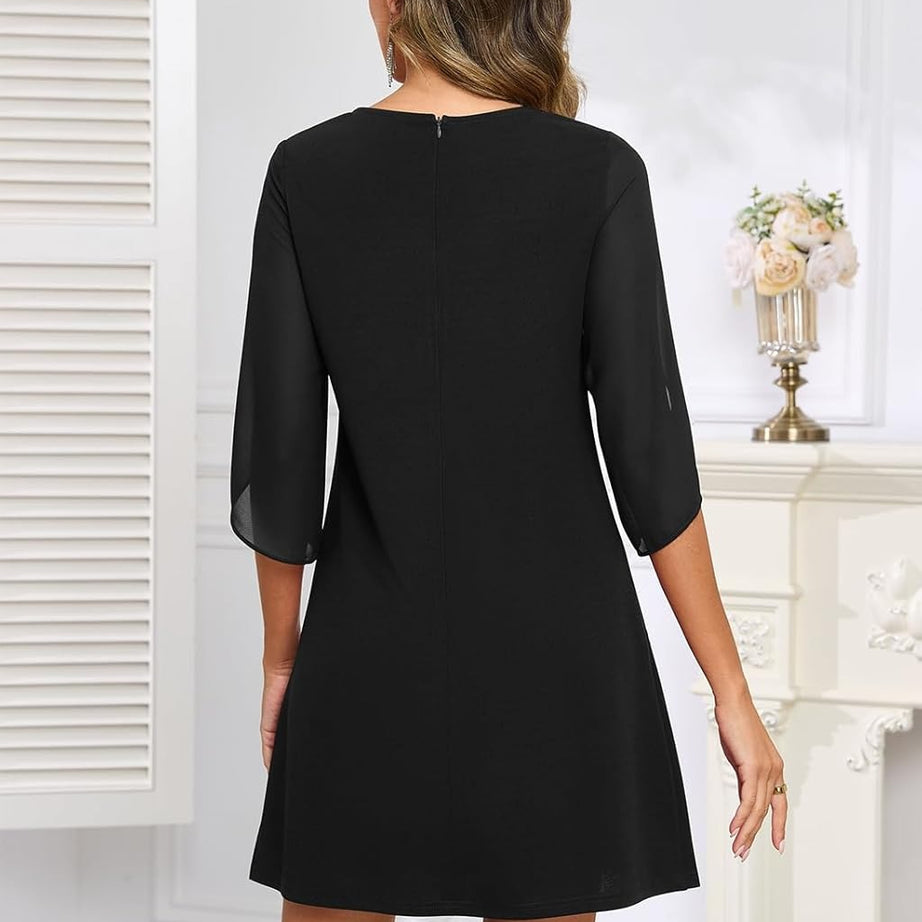 V Neck Flutter Sleeve Chiffon Wedding Guest Dress