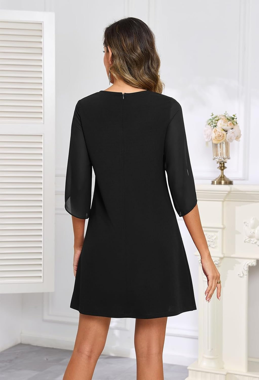 V Neck Flutter Sleeve Chiffon Wedding Guest Dress