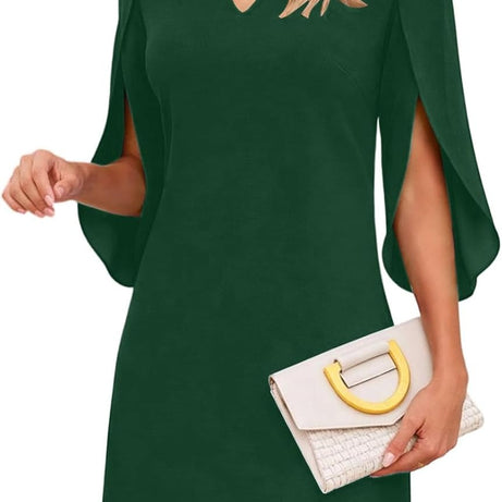 V Neck Flutter Sleeve Chiffon Wedding Guest Dress