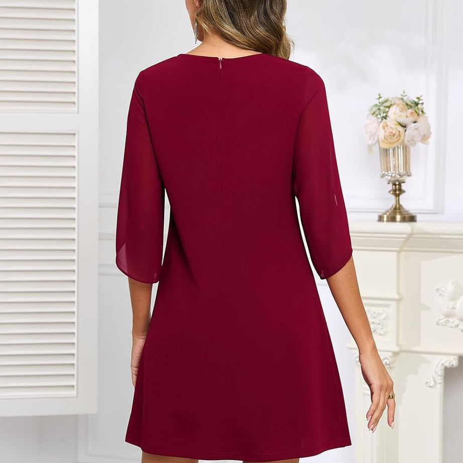 V Neck Flutter Sleeve Chiffon Wedding Guest Dress