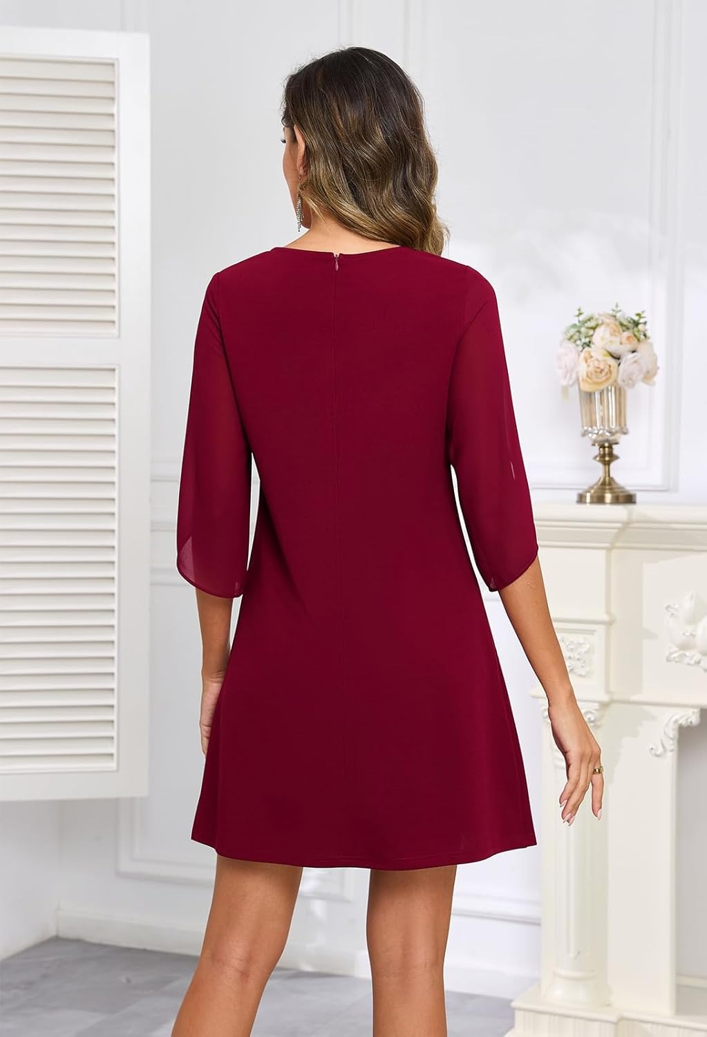 V Neck Flutter Sleeve Chiffon Wedding Guest Dress