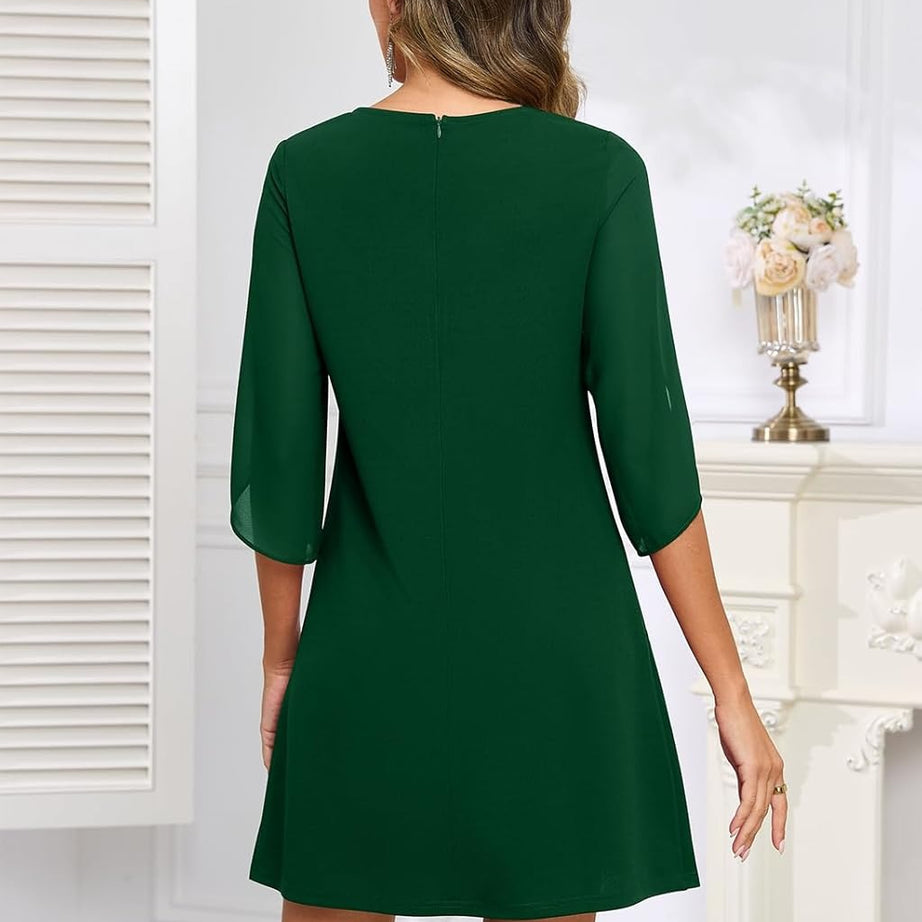 V Neck Flutter Sleeve Chiffon Wedding Guest Dress