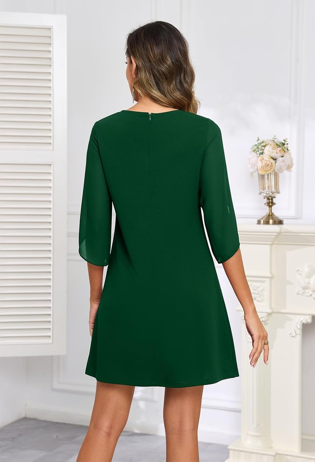 V Neck Flutter Sleeve Chiffon Wedding Guest Dress