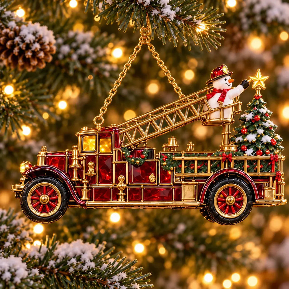 2026 Vintage Fire Truck Christmas Ornaments – Set of 6 | Stained