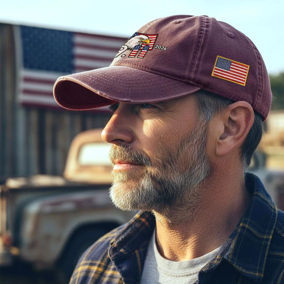 911 Patriot Day 25th Anniversary Washed Cap Embroidered Eagle American Flag