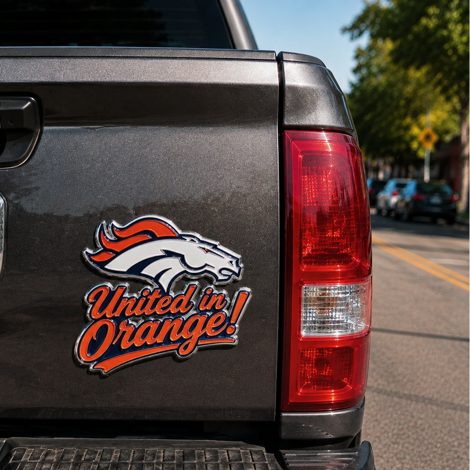 United in Orange Car Emblem Metal Badge