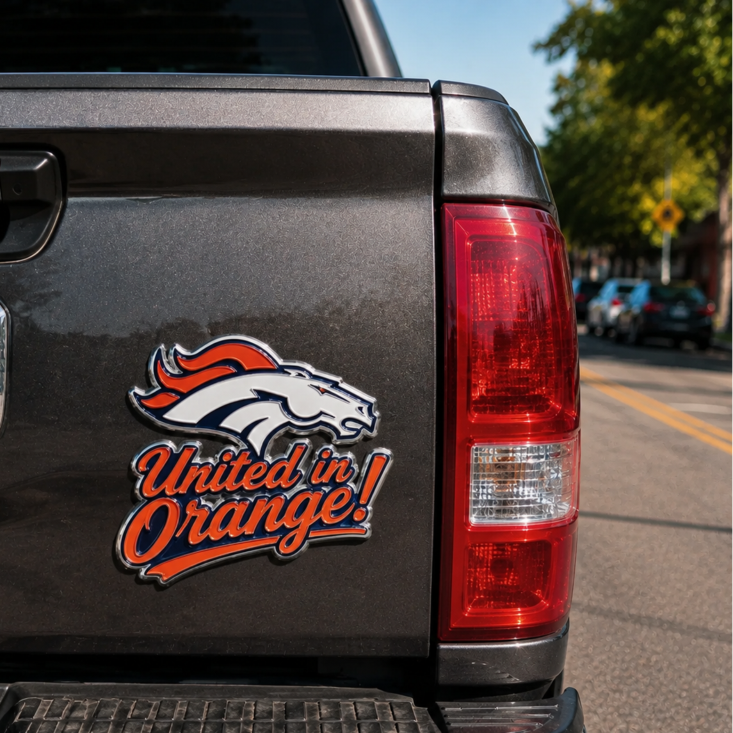 United in Orange Car Emblem Metal Badge