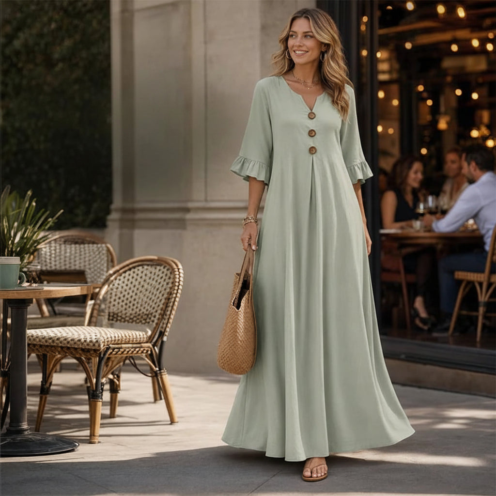Women's V-Neck Loose Maxi Dress – Flowing Silhouette, Soft Drape, Day to Dinner
