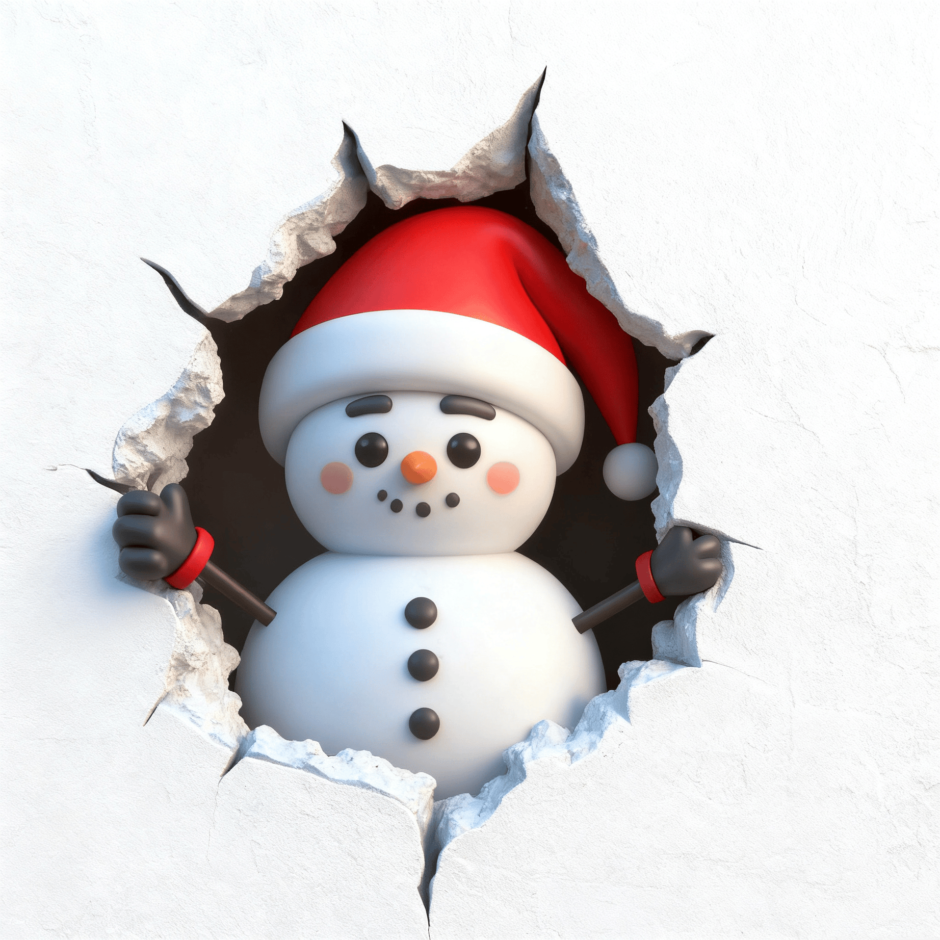 Santa Claus Breaking Through The Wall Sticker, 3D Removable PVC Christmas Decal