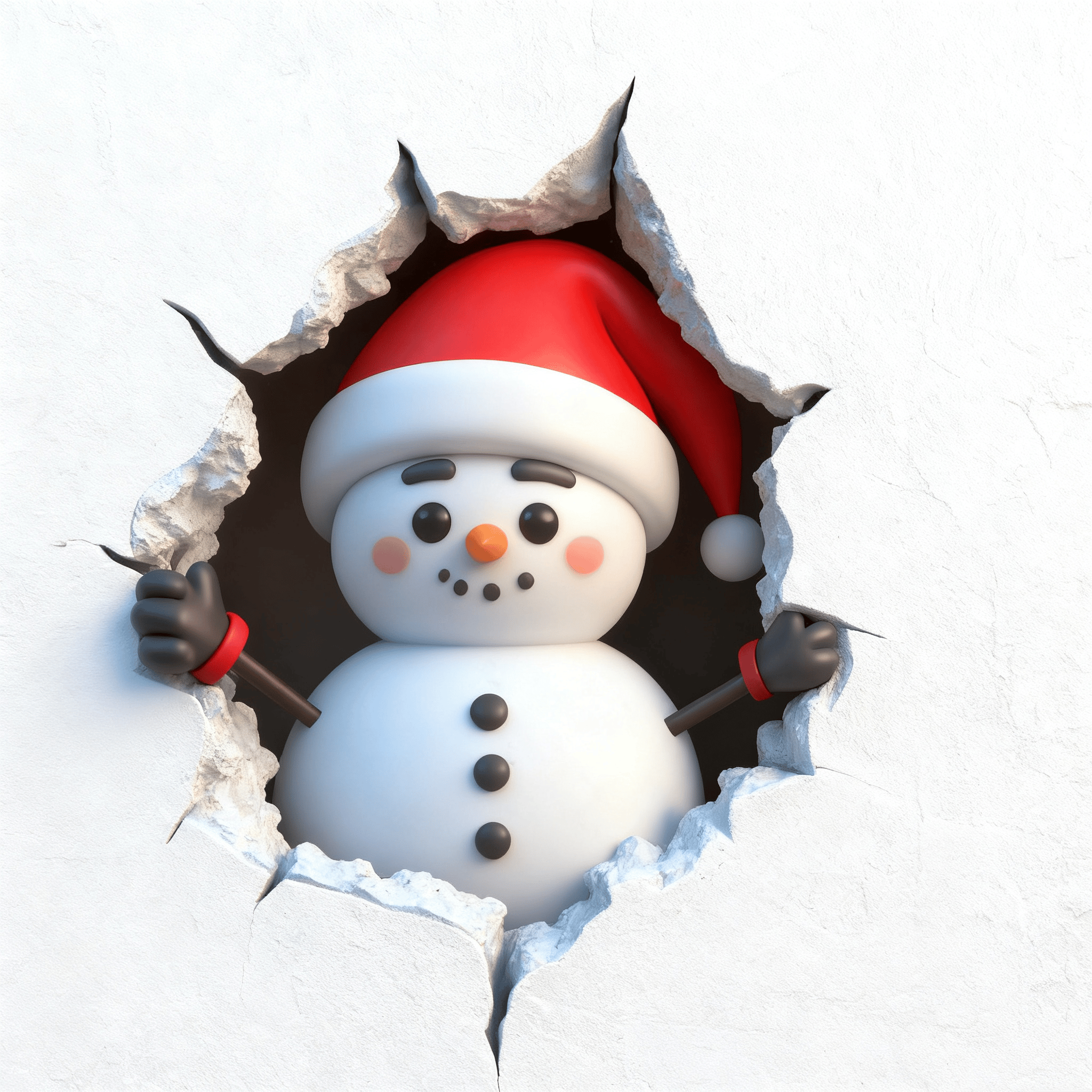 Santa Claus Breaking Through The Wall Sticker, 3D Removable PVC Christmas Decal