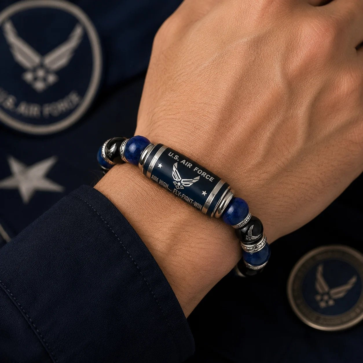 Air Force Aim High Fly-Fight-Win Tribute Beaded Bracelet
