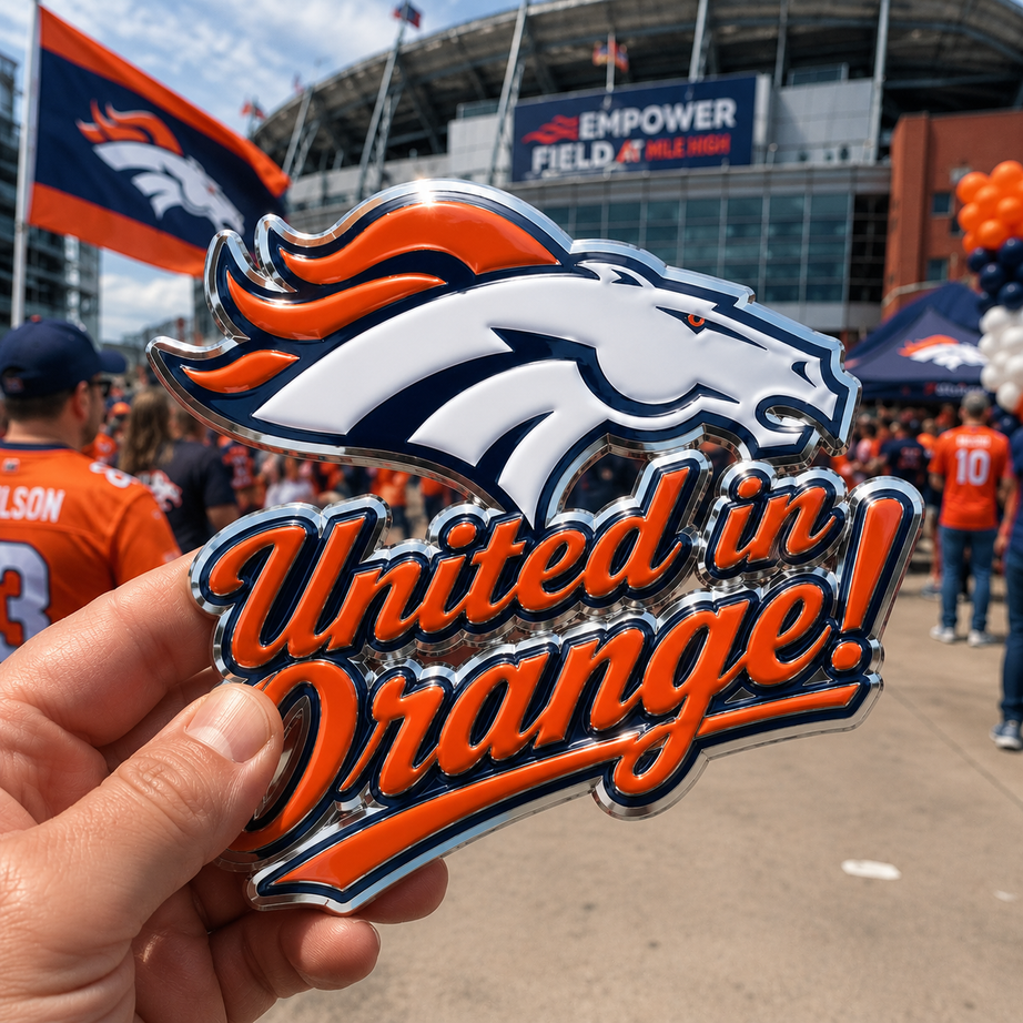 United in Orange Car Emblem Metal Badge