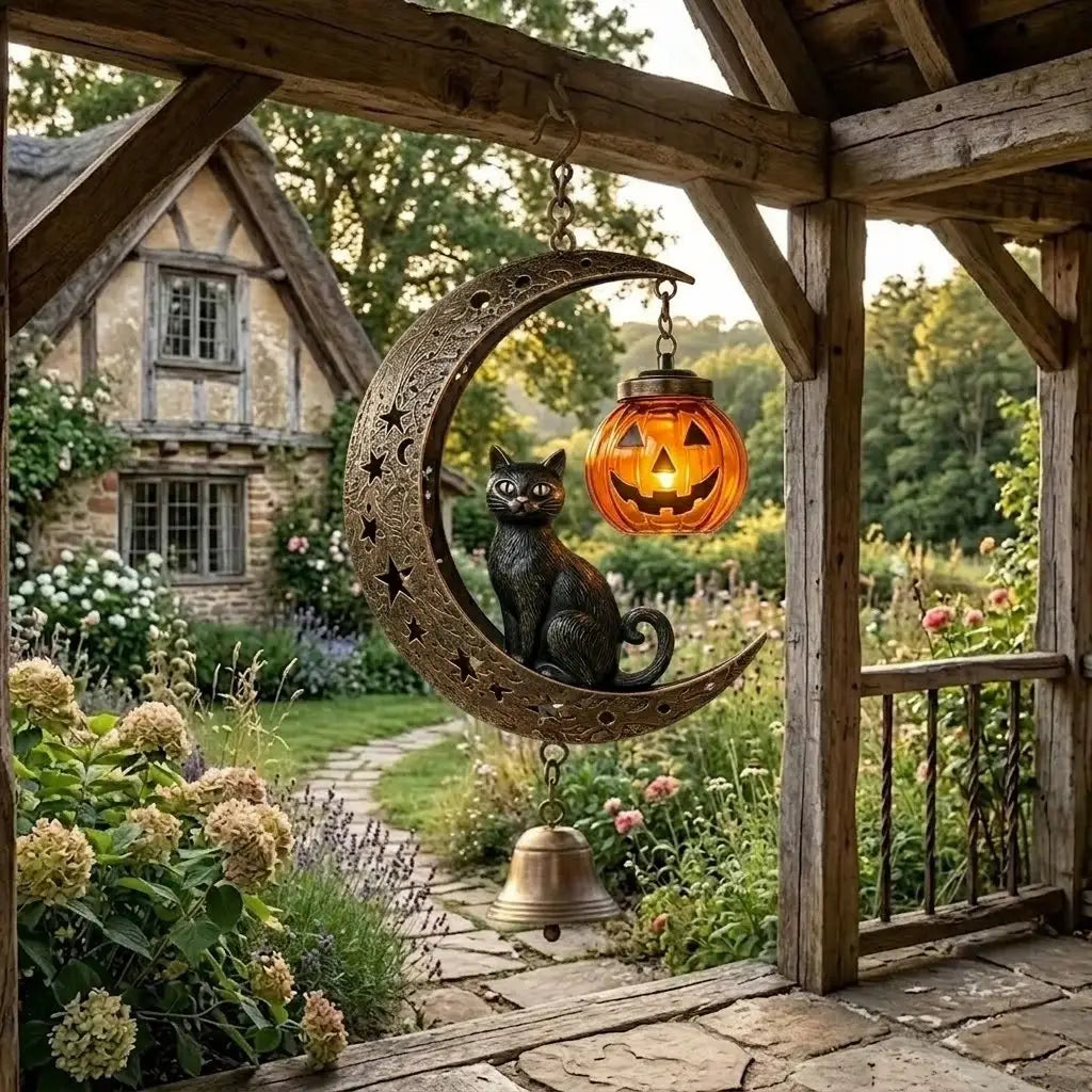 Black Cat & Pumpkin Moon Light Wind Chime