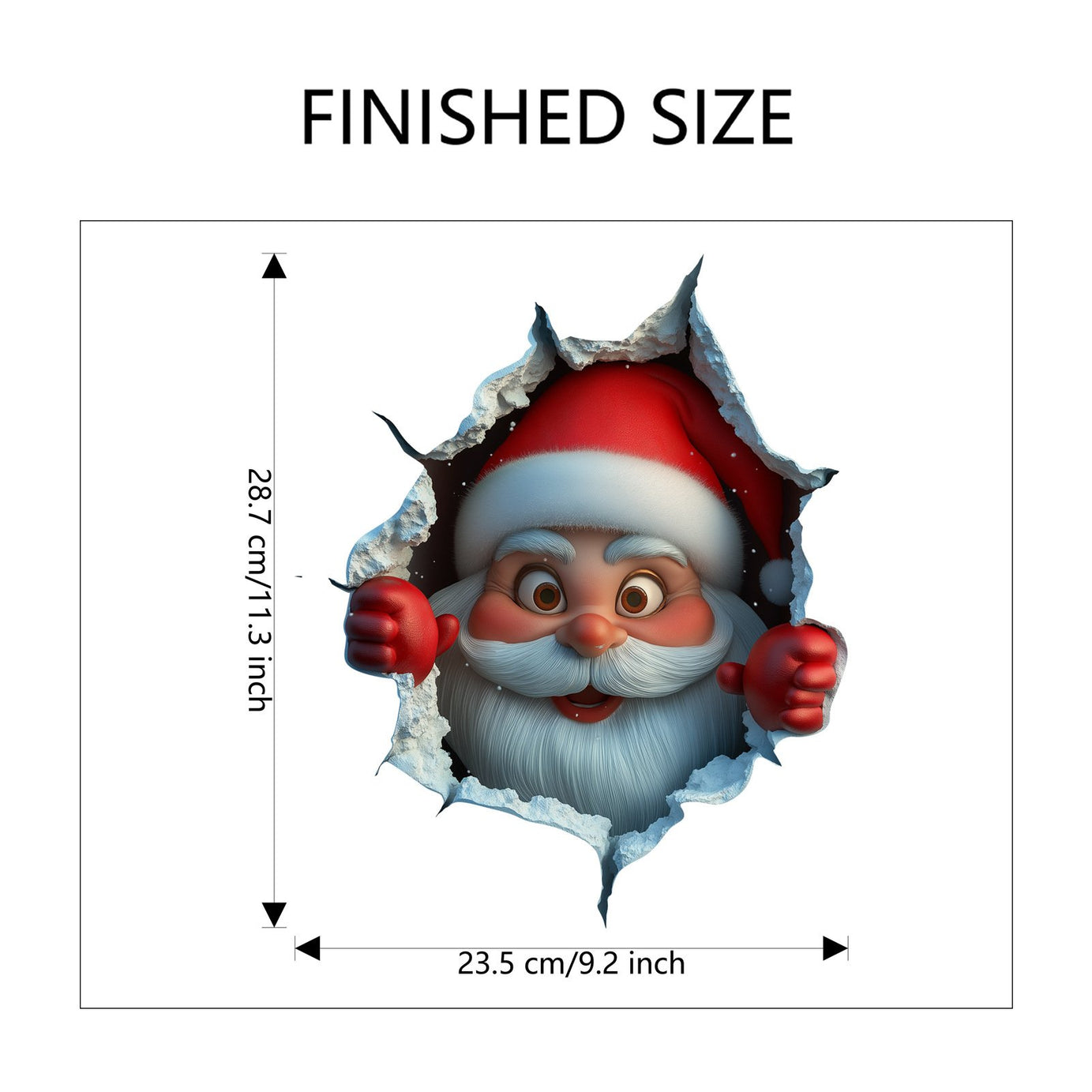 Santa Claus Breaking Through The Wall Sticker, 3D Removable PVC Christmas Decal