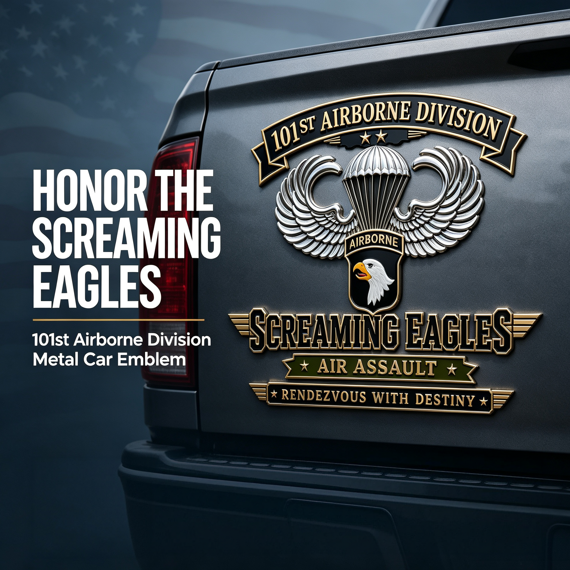 101st Airborne Division Screaming Eagles Metal Car Emblem