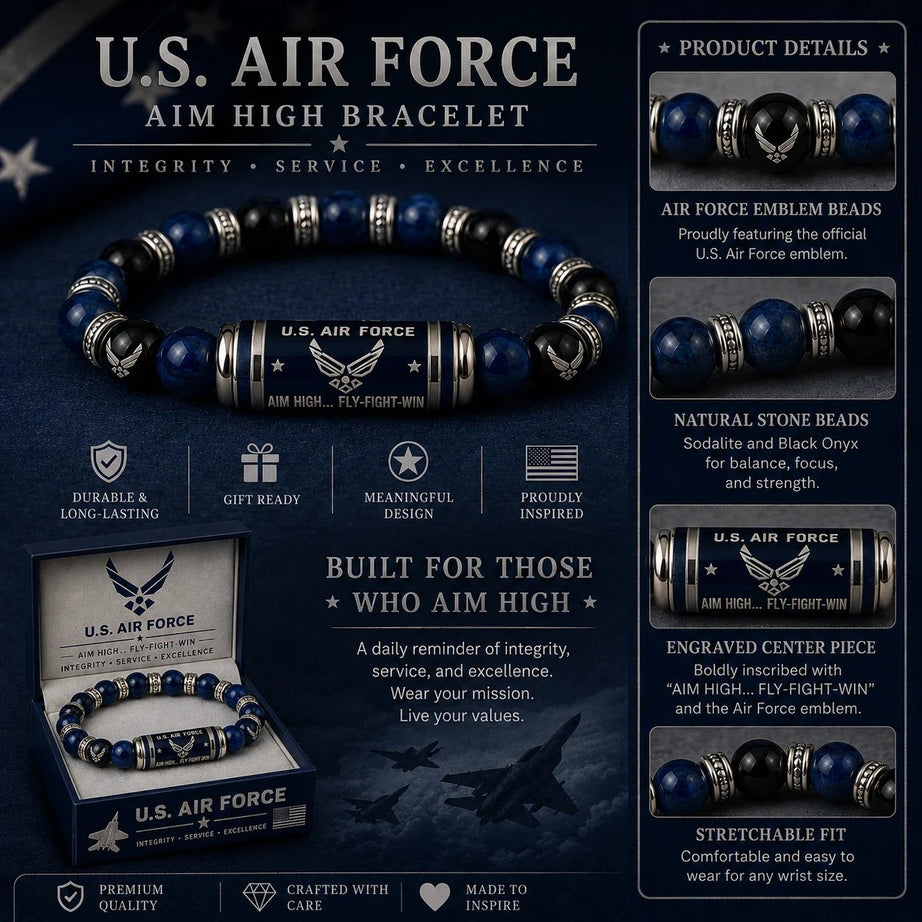 Air Force Aim High Fly-Fight-Win Tribute Beaded Bracelet