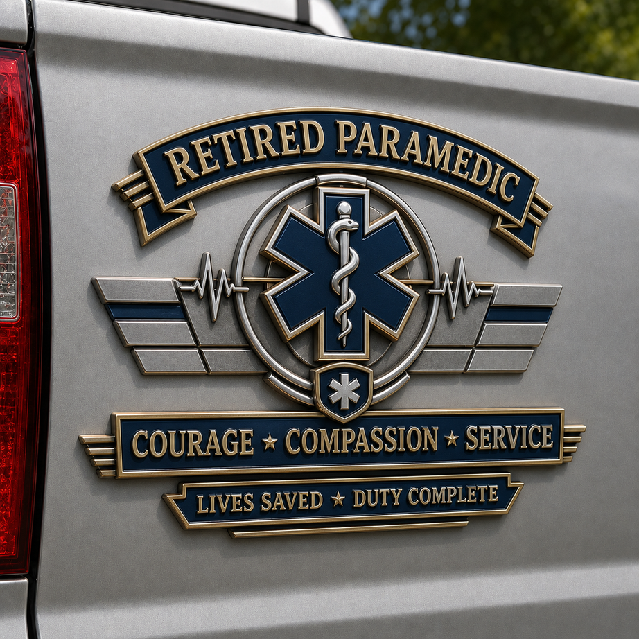 Retired Paramedic Courage Compassion Service Metal Car Emblem