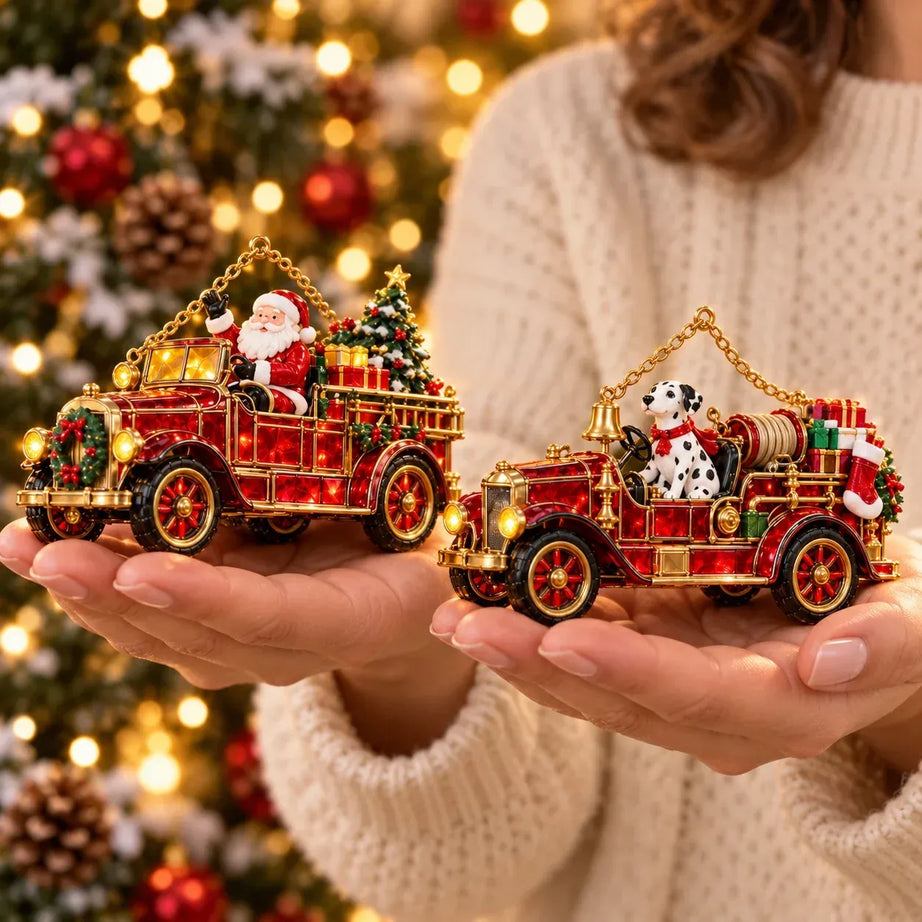 2026 Vintage Fire Truck Christmas Ornaments – Set of 6 | Stained